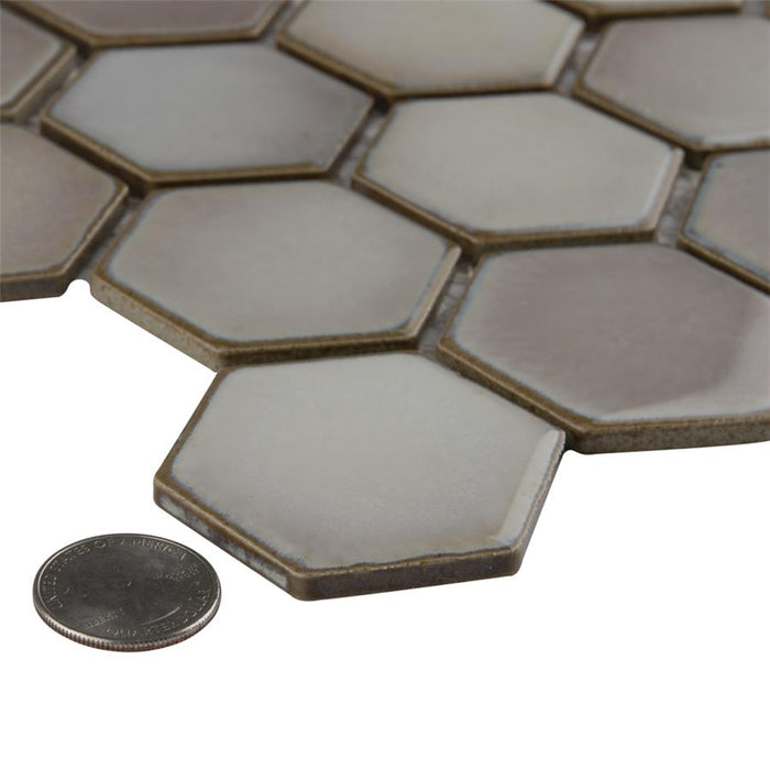 SomerTile - Hudson Due 2" Hex Mosaic - Dove Grey Close