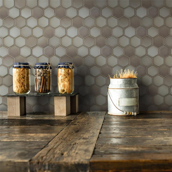 SomerTile - Hudson Due 2" Hex Mosaic - Dove Grey Wall Install
