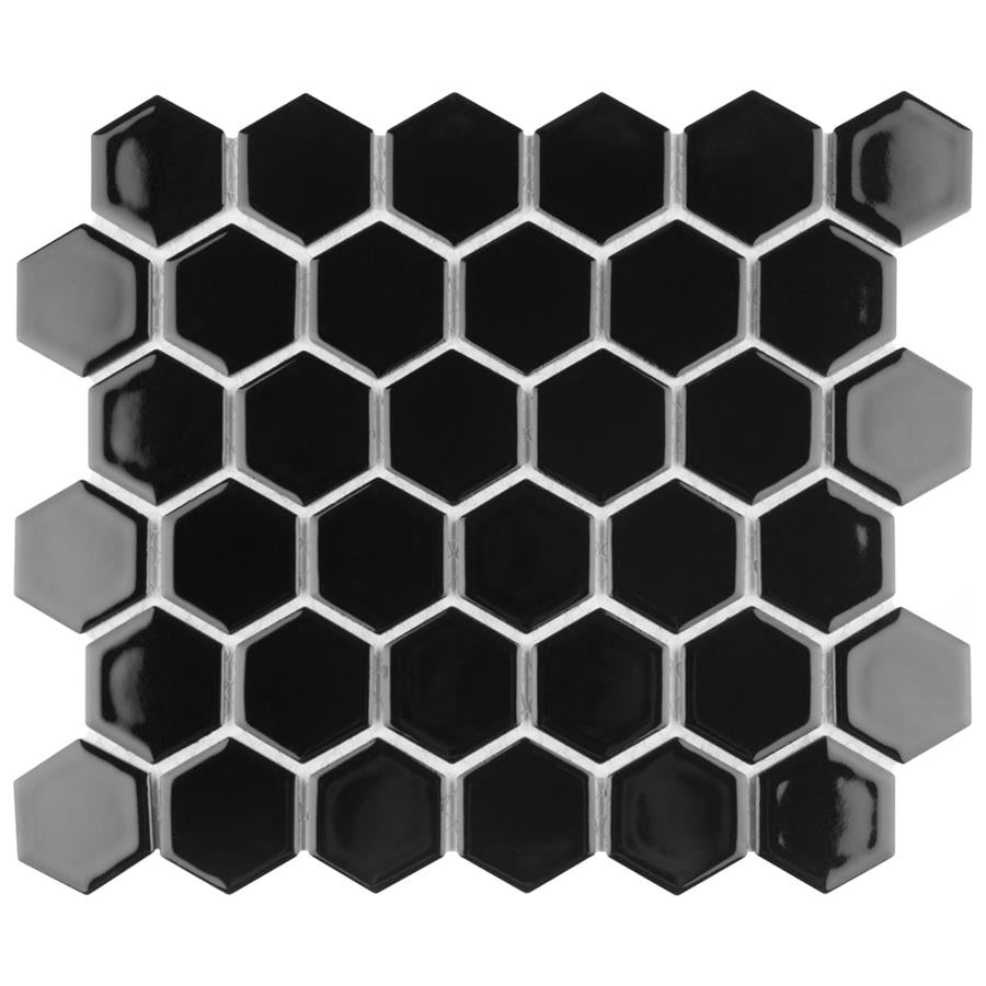 SomerTile - Hudson Due 2&quot; Hex Mosaic - Glossy Black