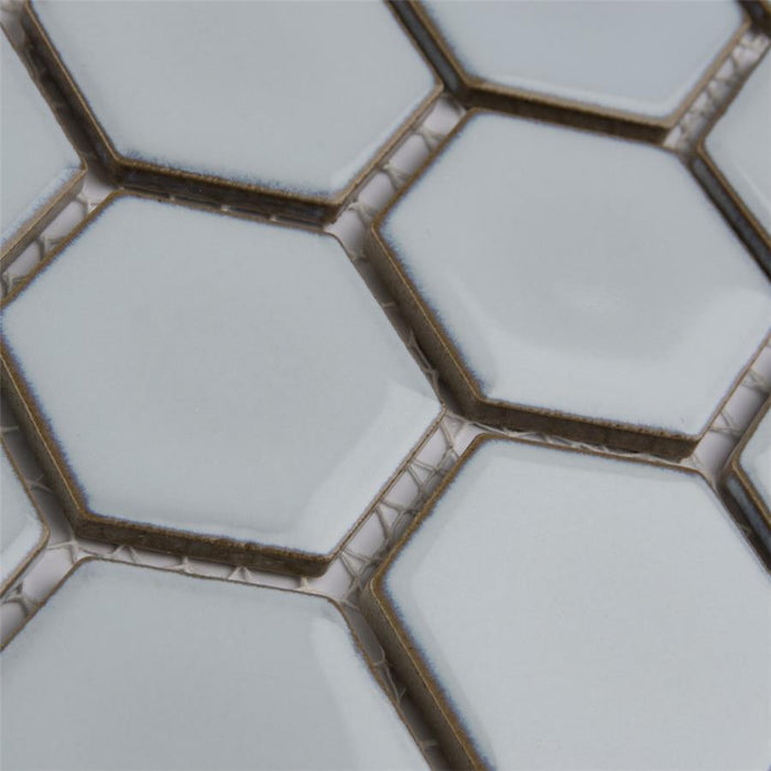 SomerTile - Hudson Due 2" Hex Mosaic - Silk White Close View