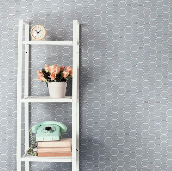 SomerTile - Hudson Due 2" Hex Mosaic - Silk White Wall Install