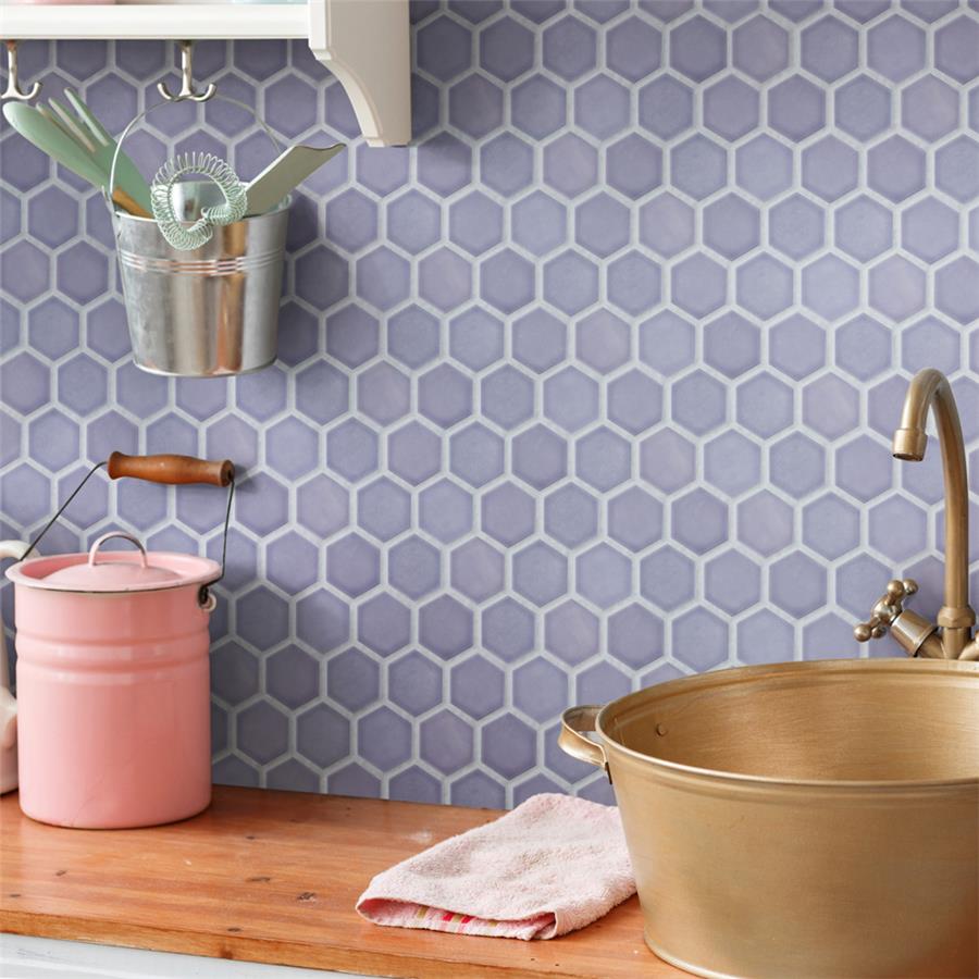 SomerTile - Hudson Due 2&quot; Hex Mosaic - Lavender Room Scene