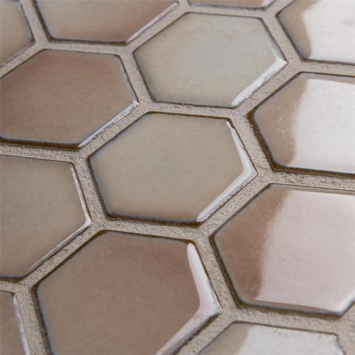SomerTile - Hudson Due 2" Hex Mosaic - Truffle Close View