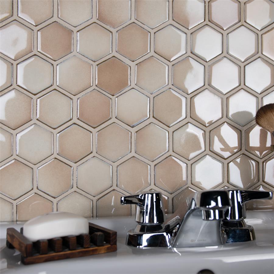 SomerTile - Hudson Due 2&quot; Hex Mosaic - Truffle Installed