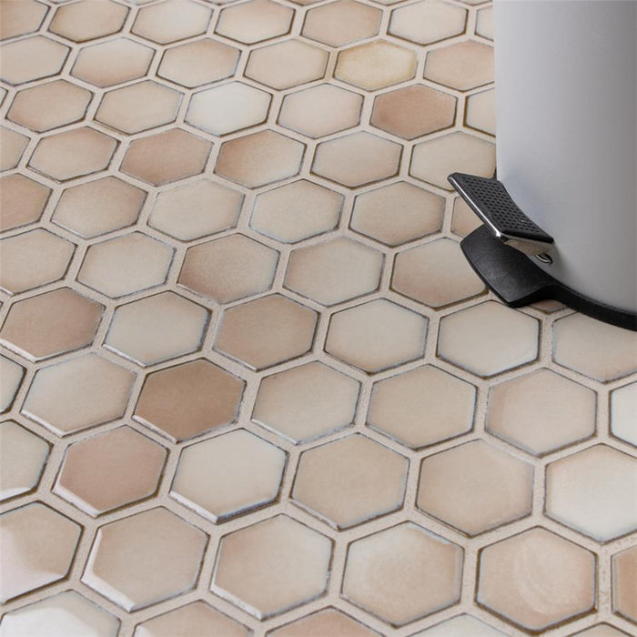 SomerTile - Hudson Due 2" Hex Mosaic - Truffle Floor Install
