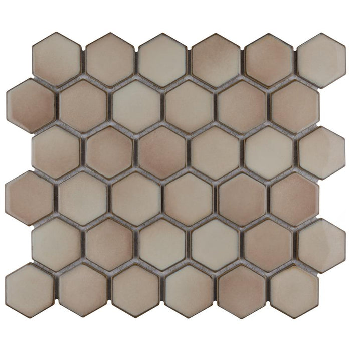 SomerTile - Hudson Due 2" Hex Mosaic - Truffle