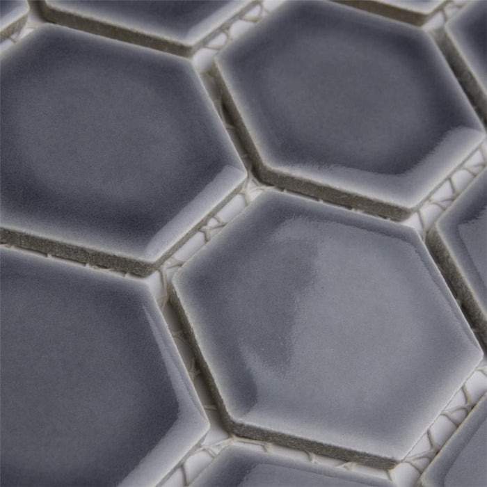 SomerTile - Hudson Due 2" Hex Mosaic - Storm Grey Close View
