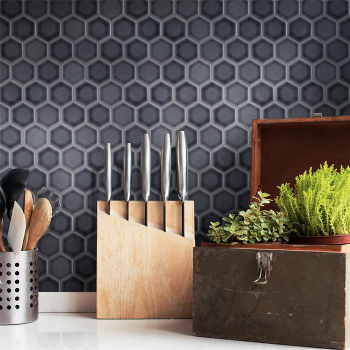 SomerTile - Hudson Due 2" Hex Mosaic - Storm Grey Installed