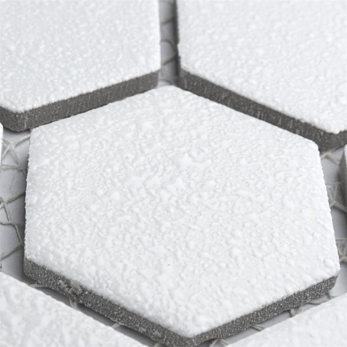 SomerTile - Hudson Due 2" Hex Mosaic - Crystalline White Close View