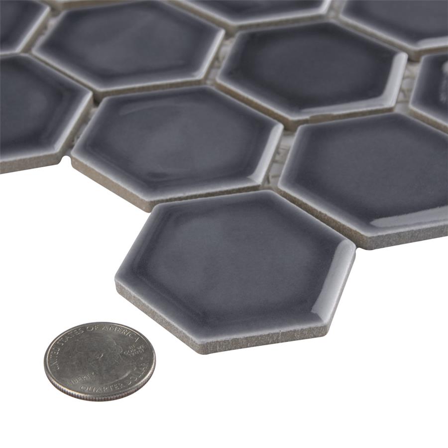 SomerTile - Hudson Due 2" Hex Mosaic - Imperial Grey