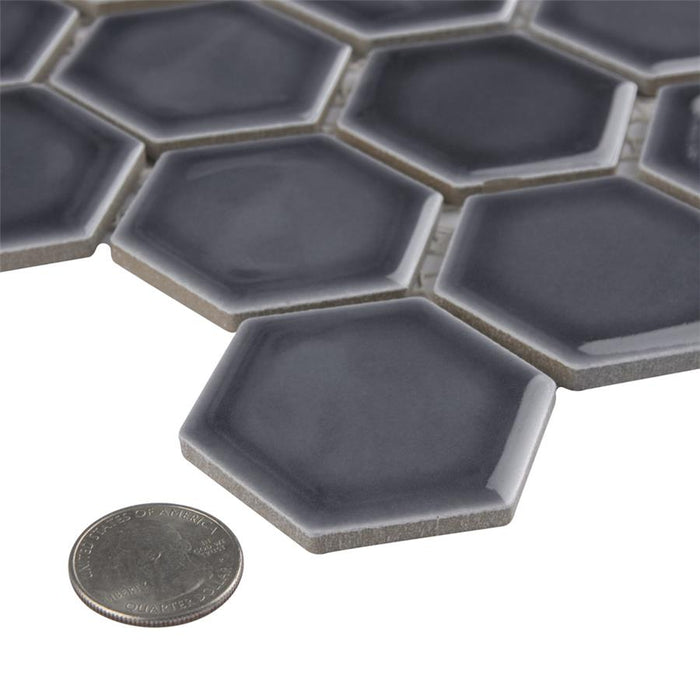 SomerTile - Hudson Due 2" Hex Mosaic - Imperial Grey Close View