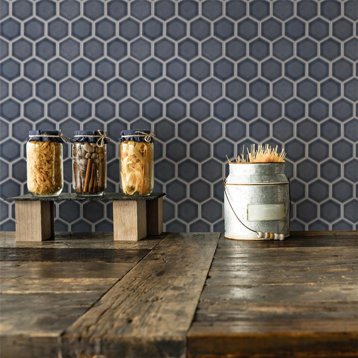 SomerTile - Hudson Due 2" Hex Mosaic - Imperial Grey Wall Install