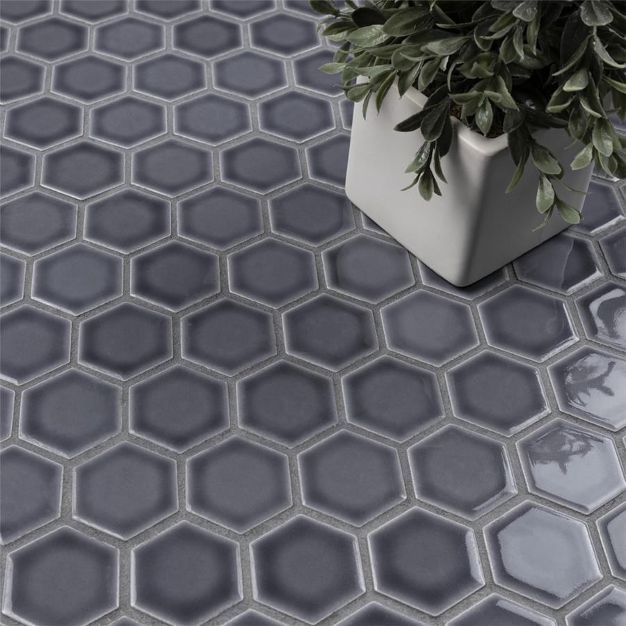 SomerTile - Hudson Due 2&quot; Hex Mosaic - Imperial Grey Floor Install