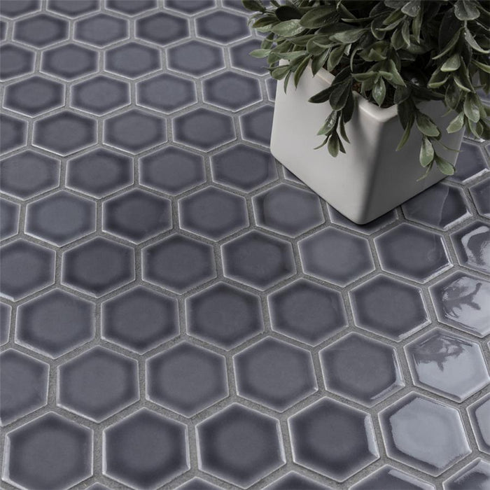 SomerTile - Hudson Due 2" Hex Mosaic - Imperial Grey Floor Install
