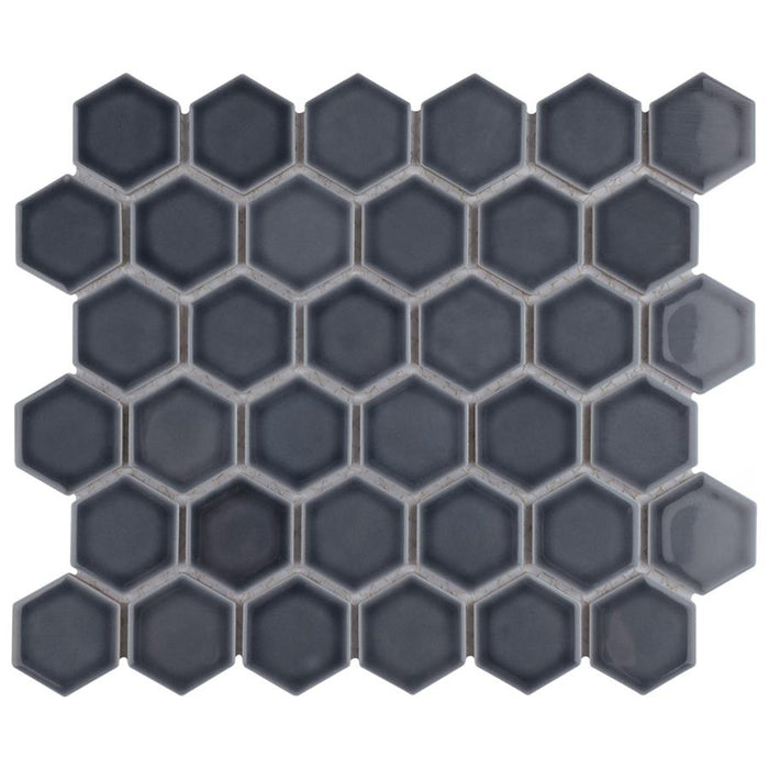 SomerTile - Hudson Due 2" Hex Mosaic - Imperial Grey