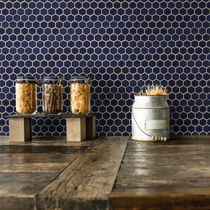 SomerTile - Tribeca Hex 1" Mosaic - Glossy Cobalt