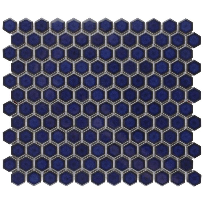 SomerTile - Tribeca Hex 1" Mosaic - Glossy Cobalt