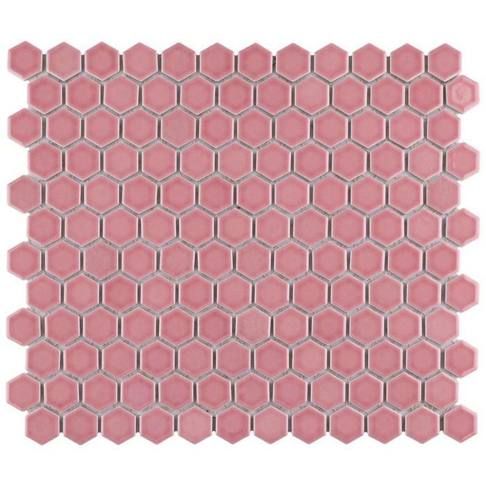 SomerTile - Tribeca Hex 1" Mosaic - Glossy Blush