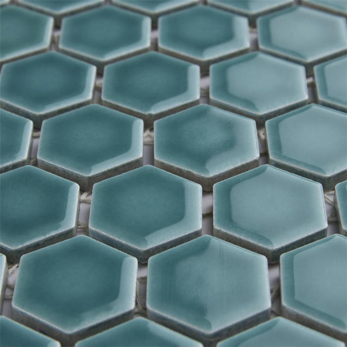 SomerTile - Tribeca Hex 1" Mosaic - Jade Close View