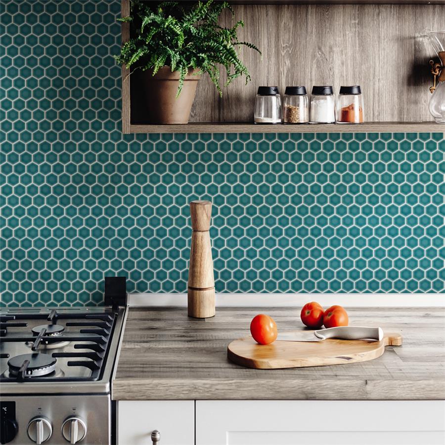 SomerTile - Tribeca Hex 1&quot; Mosaic - Jade Installed