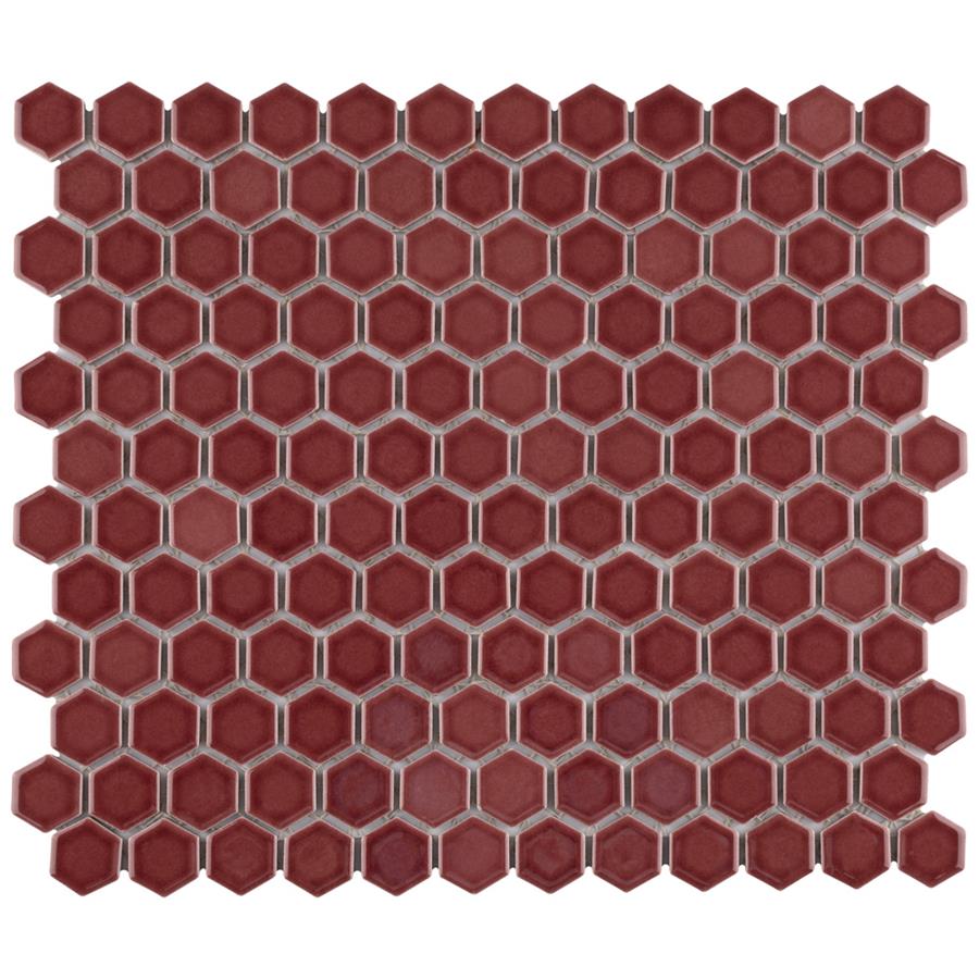 SomerTile - Tribeca Hex 1&quot; Mosaic - Glossy Rusty Red