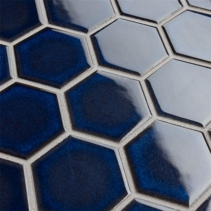 SomerTile - Tribeca Hex 2" Mosaic - Glossy Cobalt Close View
