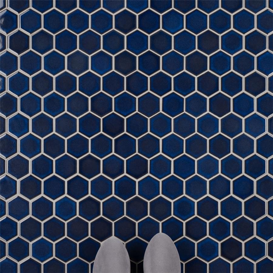 SomerTile - Tribeca Hex 2&quot; Mosaic - Glossy Cobalt Floor Install