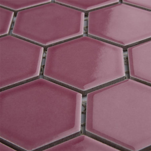 SomerTile - Tribeca Hex 2" Mosaic - Glossy Blush Close View