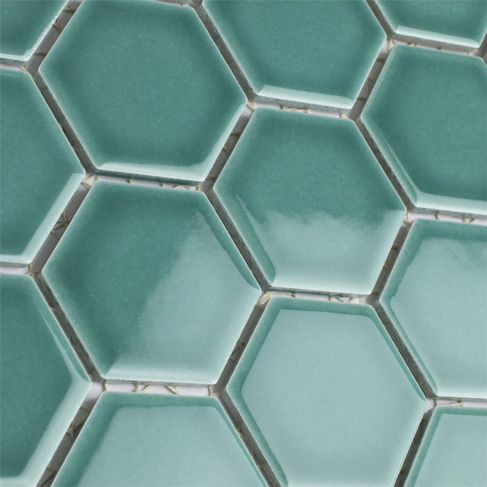 SomerTile - Tribeca Hex 2" Mosaic - Glossy Jade Close View