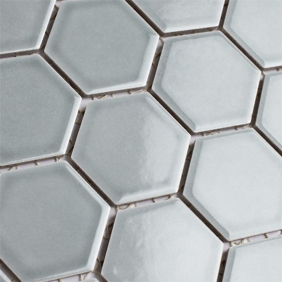 SomerTile - Tribeca Hex 2&quot; Mosaic - Glossy Mist Close View