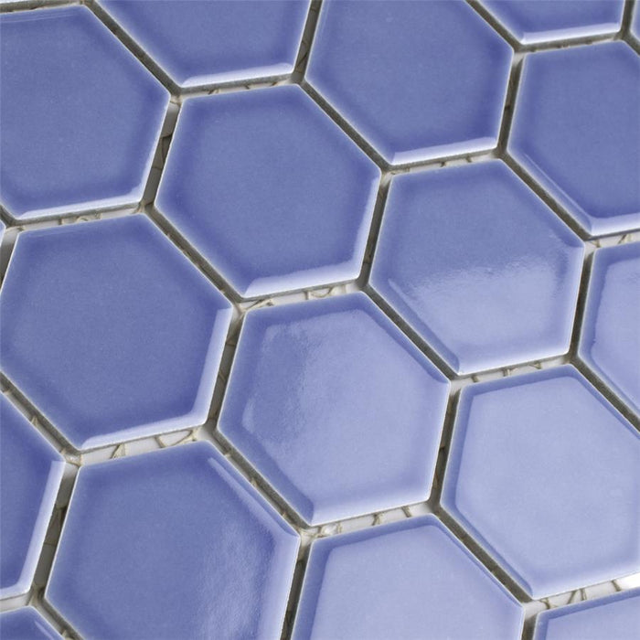 SomerTile - Tribeca Hex 2" Mosaic - Glossy Periwinkle Close View