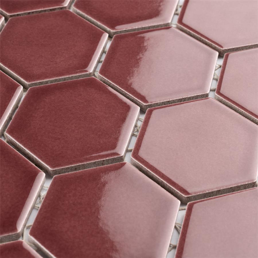 SomerTile - Tribeca Hex 2&quot; Mosaic - Glossy Rusty Red Close View