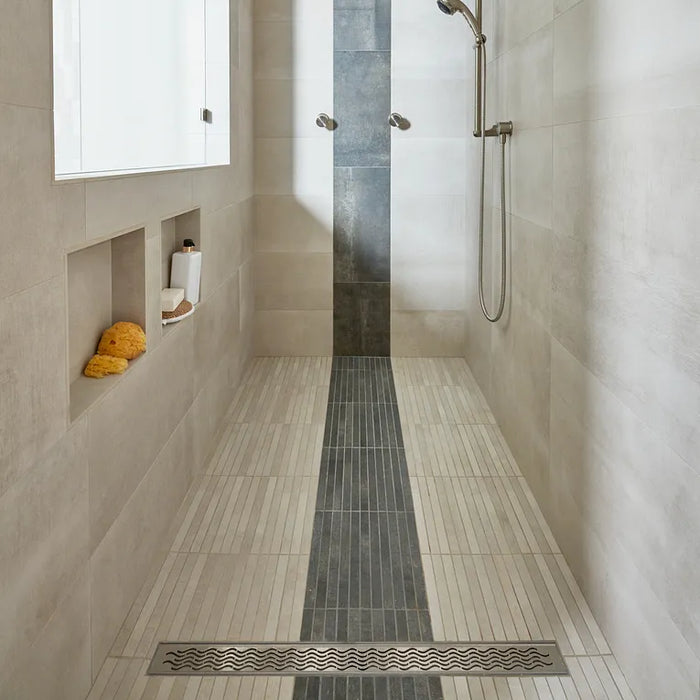 Arizona Tile - Reside Series - 1" x 12" Porcelain Mosaic - Beige floor installation