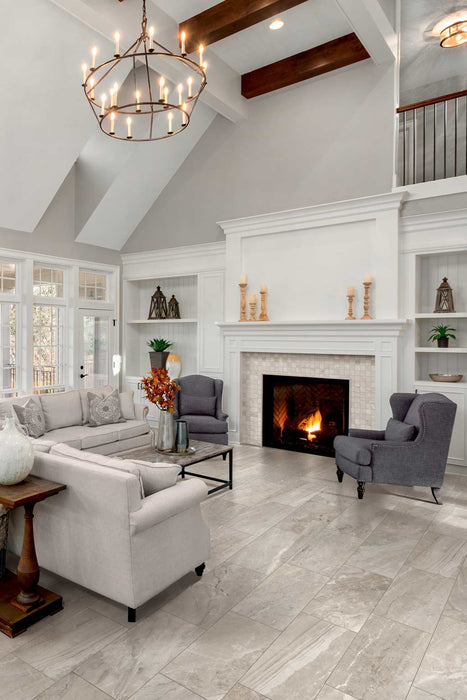 Floors 2000 - Marbles 12 in. x 24 in. Porcelain Tile - Ivory Matte Living Room Install