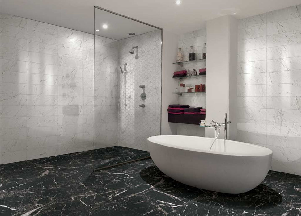 Floors 2000 - Marbles 12 in. x 24 in. Porcelain Tile - Nero Polished Installed