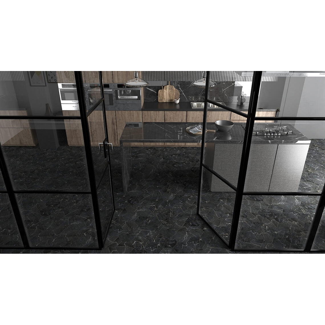 Floors 2000 - Stream - 8.5 in. x 10 in. Porcelain Hexagon Tile - Black - Room Scene 2