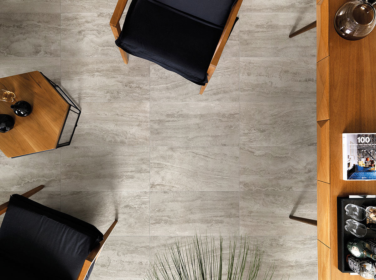 Floors 2000 - Travertino 12 in. x 24 in. Matte Porcelain Tile - Grigio Room Scene