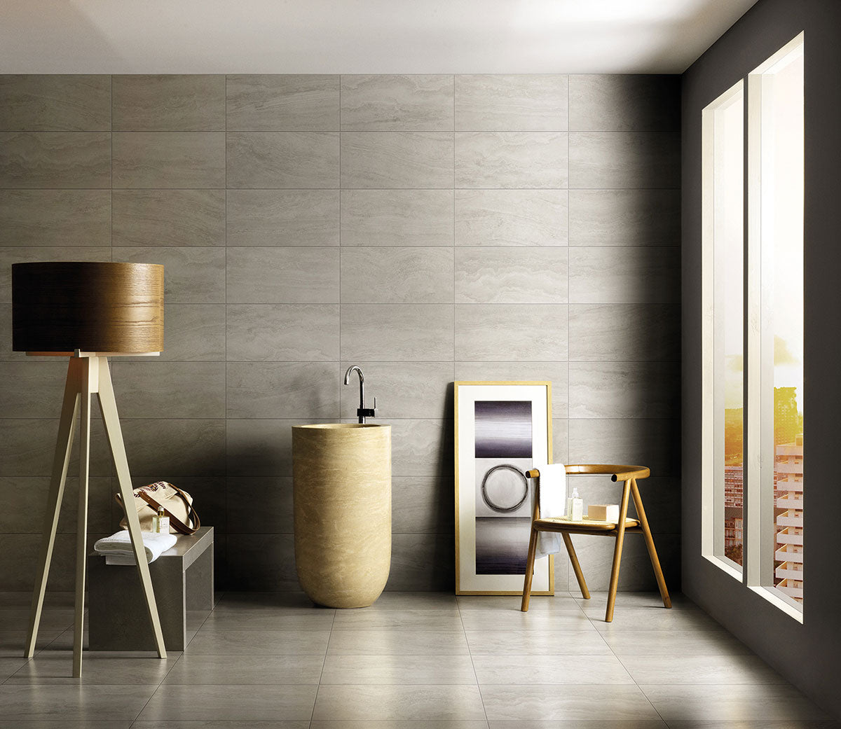 Floors 2000 - Travertino 12 in. x 24 in. Matte Porcelain Tile - Grigio Installed