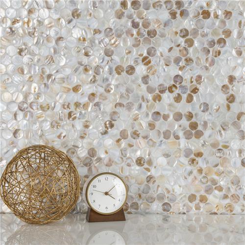 SomerTile - Conchella Penny Natural Seashell Mosaic - Natural Room Scene