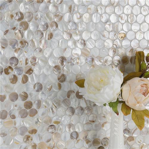 SomerTile - Conchella Penny Natural Seashell Mosaic - Natural Wall Install