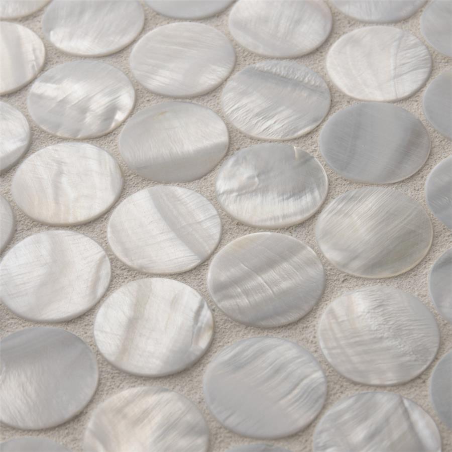 SomerTile - Conchella Penny Natural Seashell Mosaic - White Close View