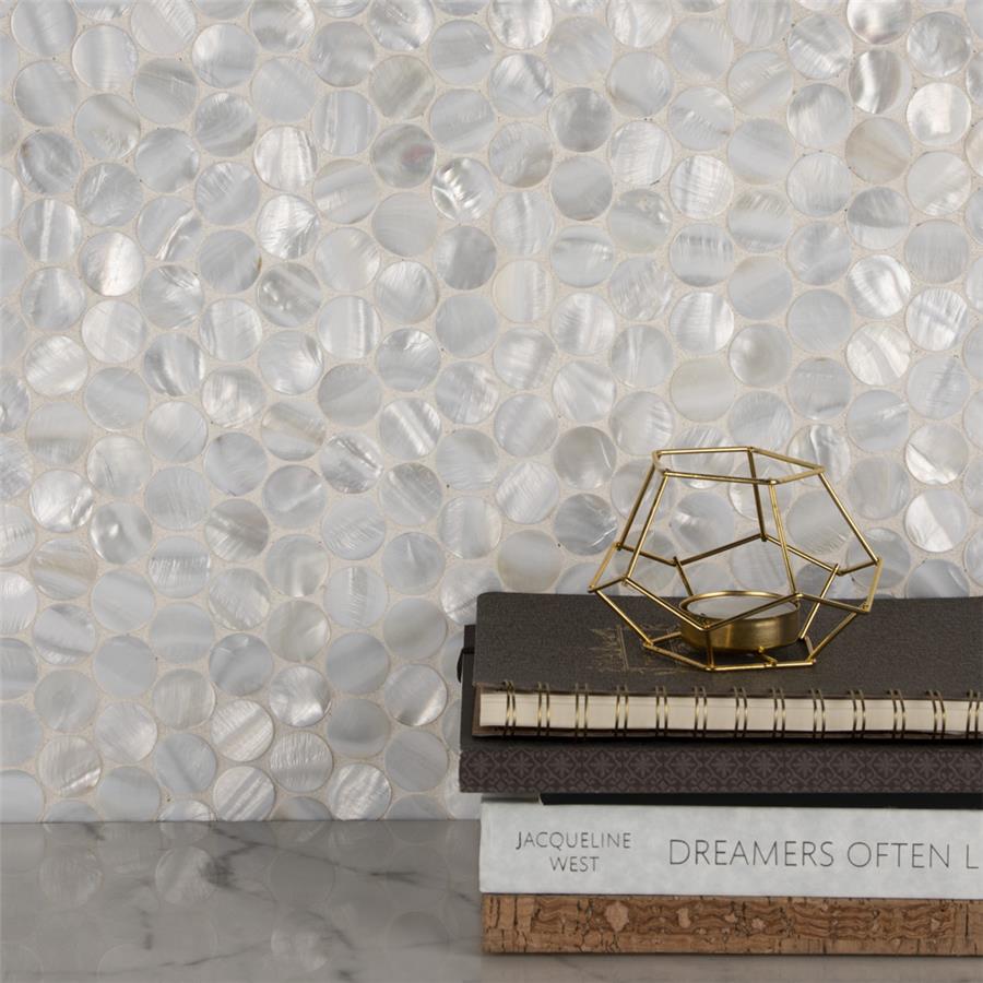 SomerTile - Conchella Penny Natural Seashell Mosaic - White Room Scene