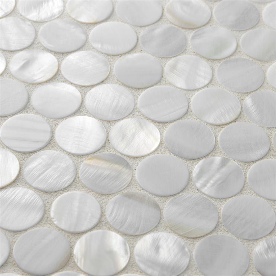 SomerTile - Conchella Mini Penny Natural Seashell Mosaic - White Close View