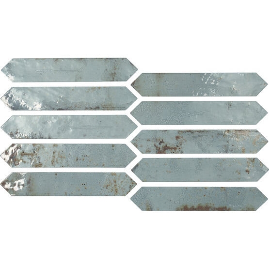 Tesoro Decorative Collection - Grunge Ceramic 2 in. x. 10 in. Picket Wall Tile - Aqua