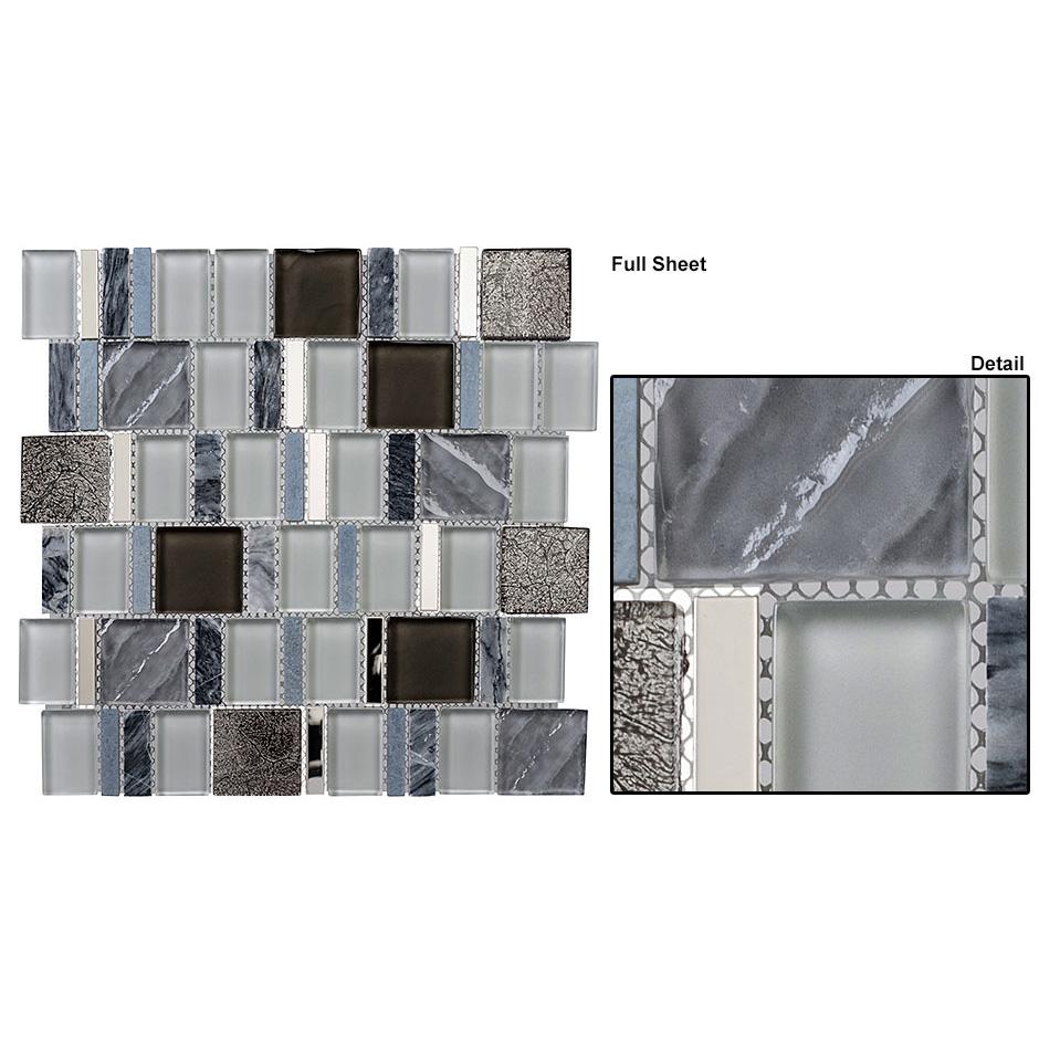 Bellagio Tile Academia Series Glass and Stone Mosaic Tile - Evolution Grey