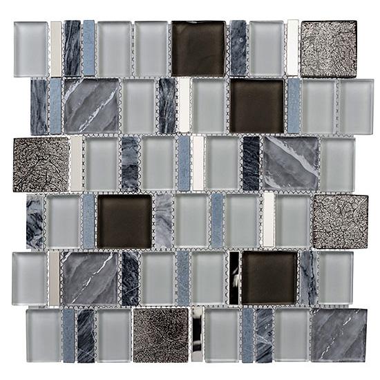 Bellagio Tile Academia Series Glass and Stone Mosaic Tile - Evolution Grey