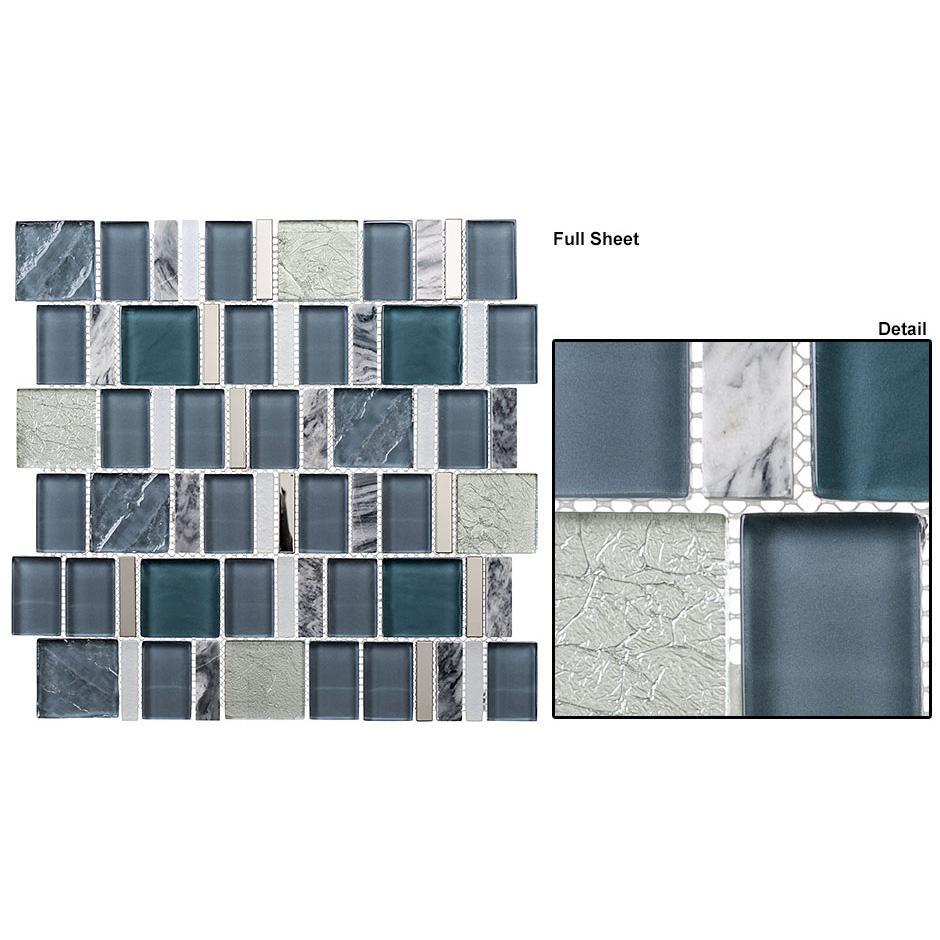 Bellagio Tile Academia Series Glass and Stone Mosaic Tile - Oceanic Cerulean