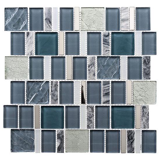 Bellagio Tile Academia Series Glass and Stone Mosaic Tile - Oceanic Cerulean