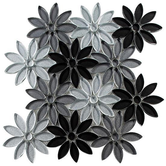Bellagio Tile - Bouquette Series Mosaic Tile - Floral Greys