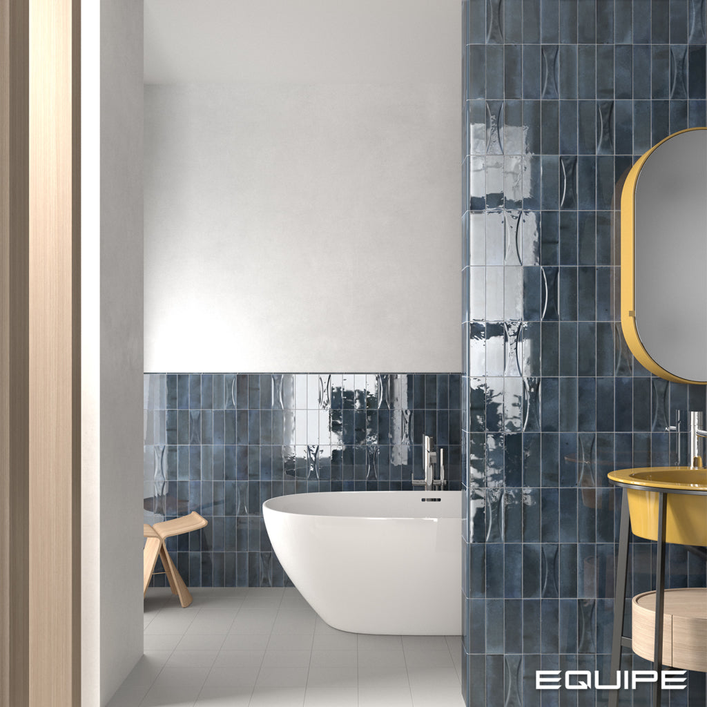 Equipe - Hanoi 2 1/2&quot; x 8&quot; Ceramic Tile - Blue Night Installed